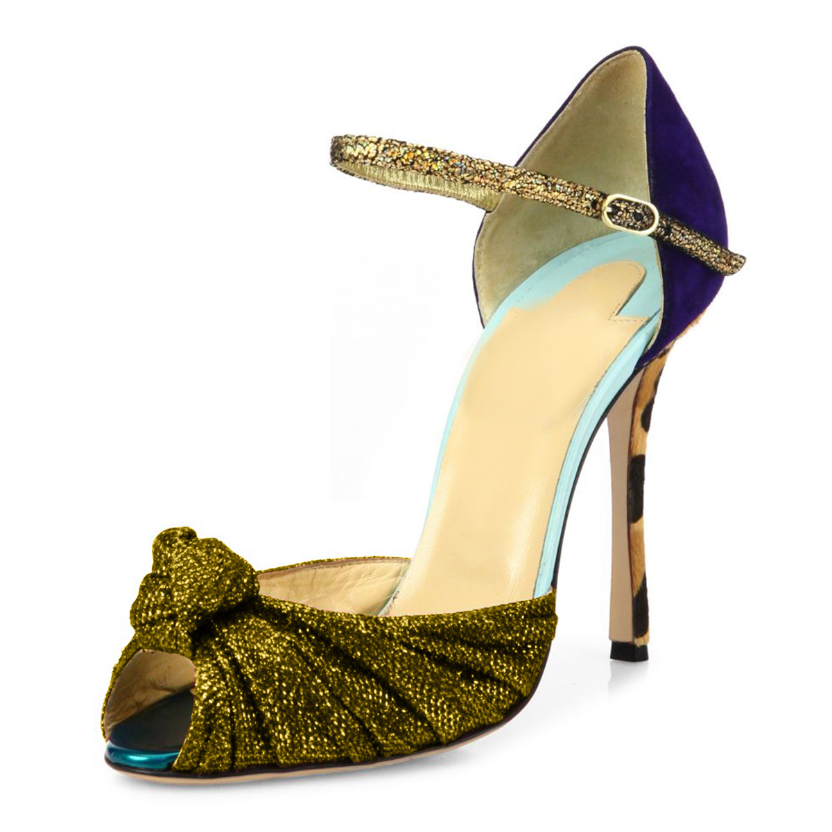 GOOSHOE Gold Bow Peep Toe Sparkly Evening Sandals Shoes