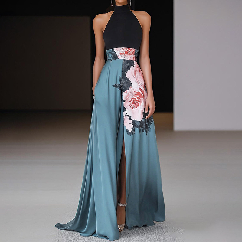 Elegant Floral Design Sleeveless Maxi Dress elevenforest