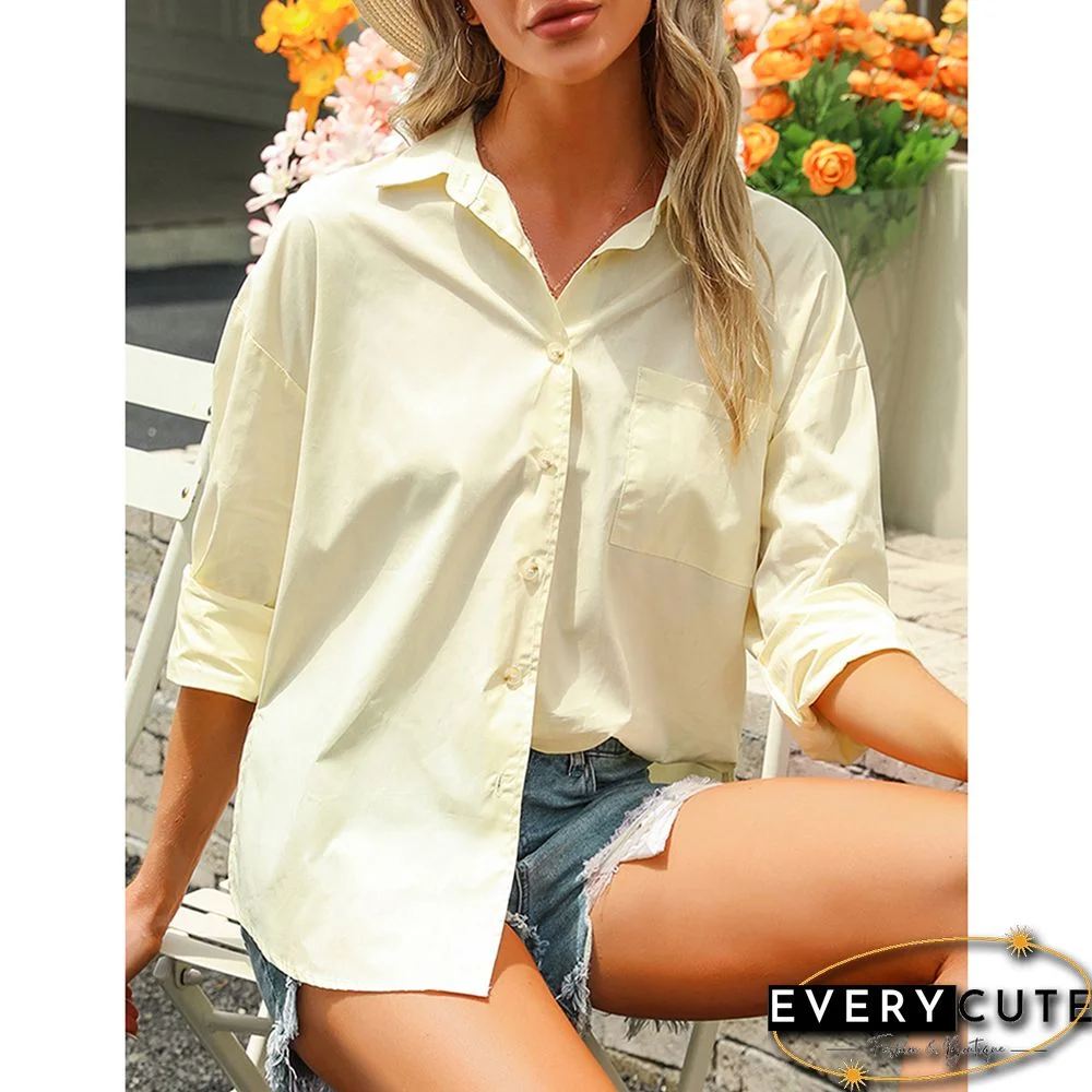 Yellow Solid Turndown Collar 100%Cotton Shirt