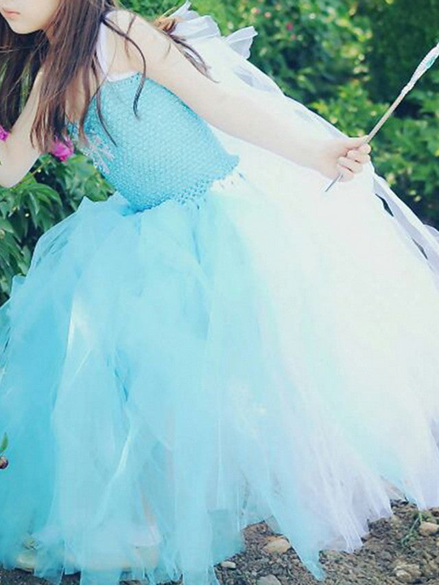 Oknass Princess Sleeveless Jewel Neck  Flower Girl Dress With Bow Color Block