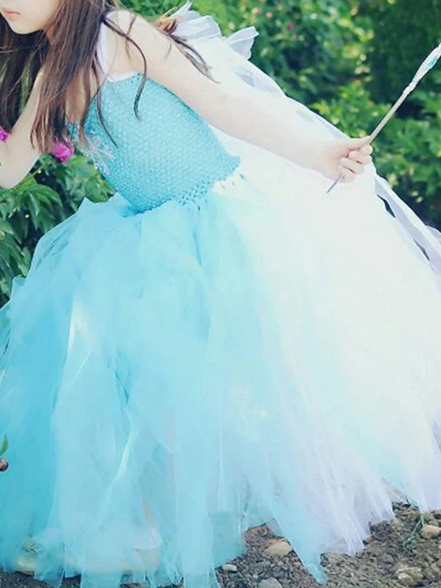 Hellodresses Princess Sleeveless Jewel Neck  Flower Girl Dress With Bow Color Block