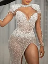 Sexy Beaded Decorated Shiny See-Through Split-Side Evening Maxi Dress