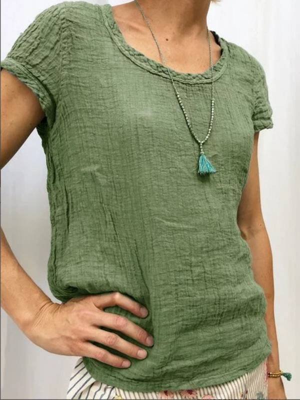 Women's Solid Round Neck Short Sleeve Top
