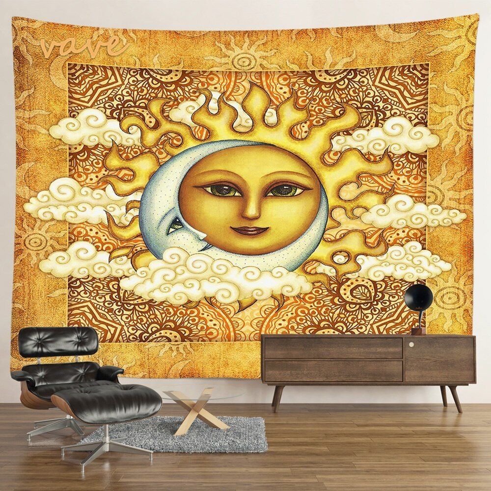 Nigikala Sun Moon Mandala Tapestry Wall Hanging Boho Hippie Witchcraft Astrology Cloth Fabric Tapestry Aesthetic Room Bedroom Decor