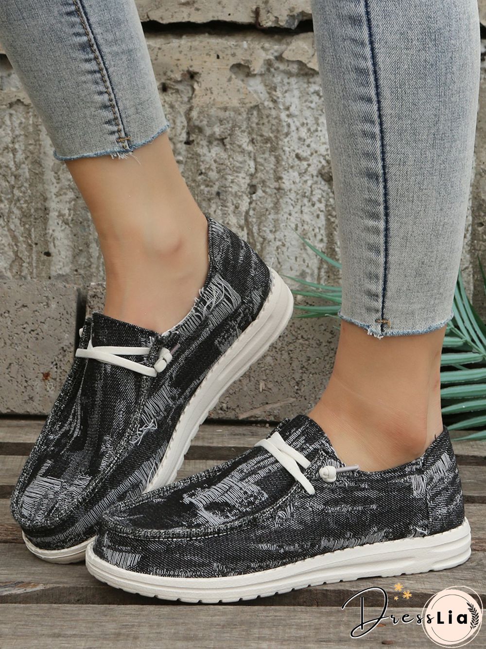 Women Casual Plain All Season Vacation Flat Heel Denim Fabric Lace-Up Lace Up Shoes Flats