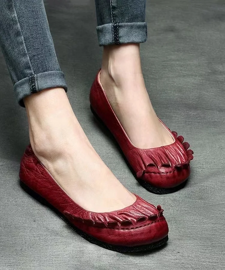 Handmade Retro Mulberry Flat Shoes For Women Cowhide Leather