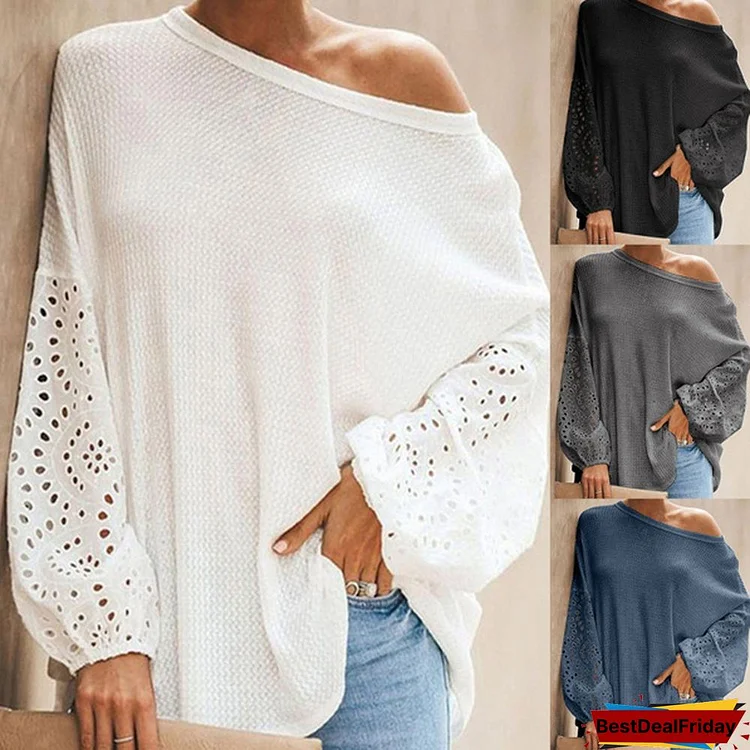 Elegant Lace Long Sleeve Shirt Women's Vintage Hollow Out O-Neck Solid Tops Autumn Female Casual Top T-Shirt