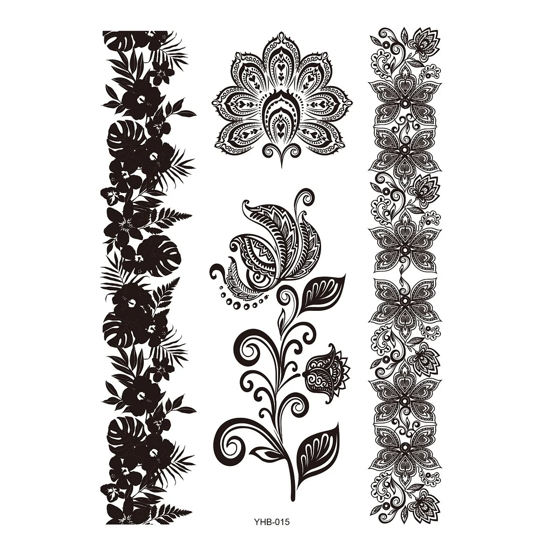 Stockings Tattoo Legs Black Henna Lace Bracelet Temporary Tatoo Sticker Mehndi Stickers for Hand Finger Leg Thigh Body Art Decal