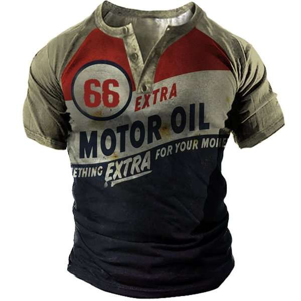 Men's Outdoor Retro 66 Motor Oil Henley T-shirt-Compassnice®
