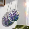 (18.5cm)DIY Acrylic Jigsaw Puzzle Window Hanging with Hanging Chain DIY Stained Glass Decoration Round Window Puzzle Decor for DIY Craft Project (Stained Glass Flower)