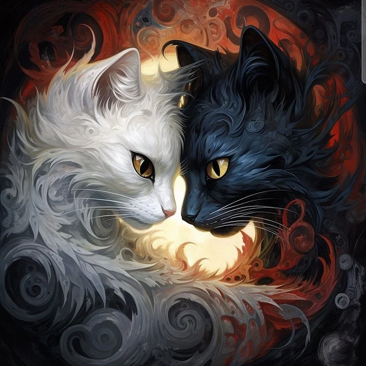 Yin Yang Black And White Cat 40*40CM (Canvas) Full Round Drill Diamond Painting gbfke