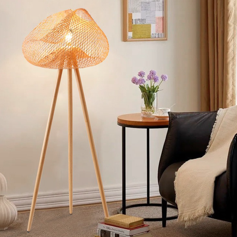 Arturest Floor Lamp Bamboo Woven Design Floor Lamp Warm Wood Lighting