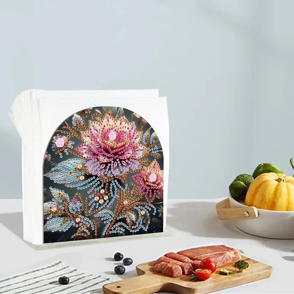 DIY Flowers Acrylic Napkin Holder Diamond Painting Kit for Home Table Decor