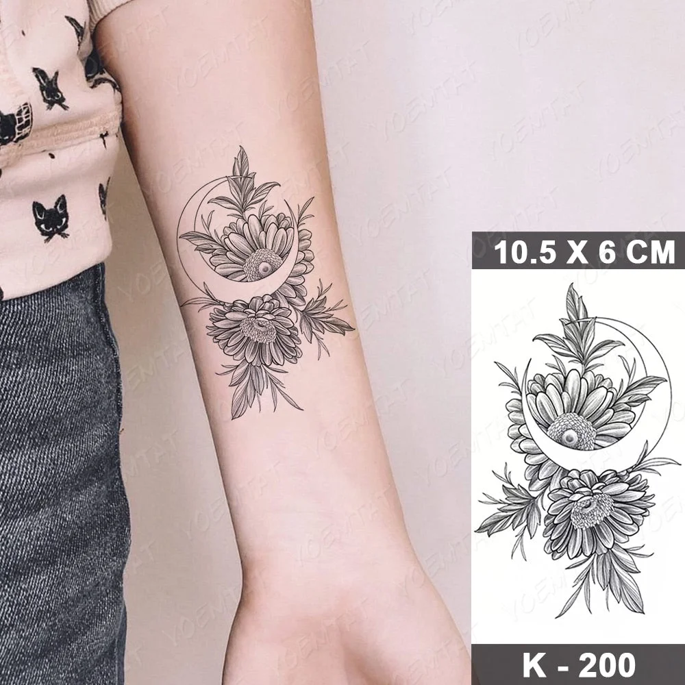 Waterproof Temporary Tattoo Sticker Realistic Black Waist Wrist Lily Flowers Flash Tatoo Fake Tatto For Body Art Women Men