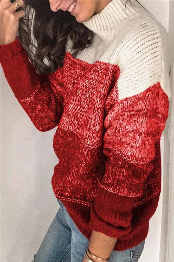 Fashion Patchwork Turtleneck Sweater