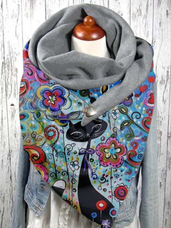Retro cat casual print scarf scarves