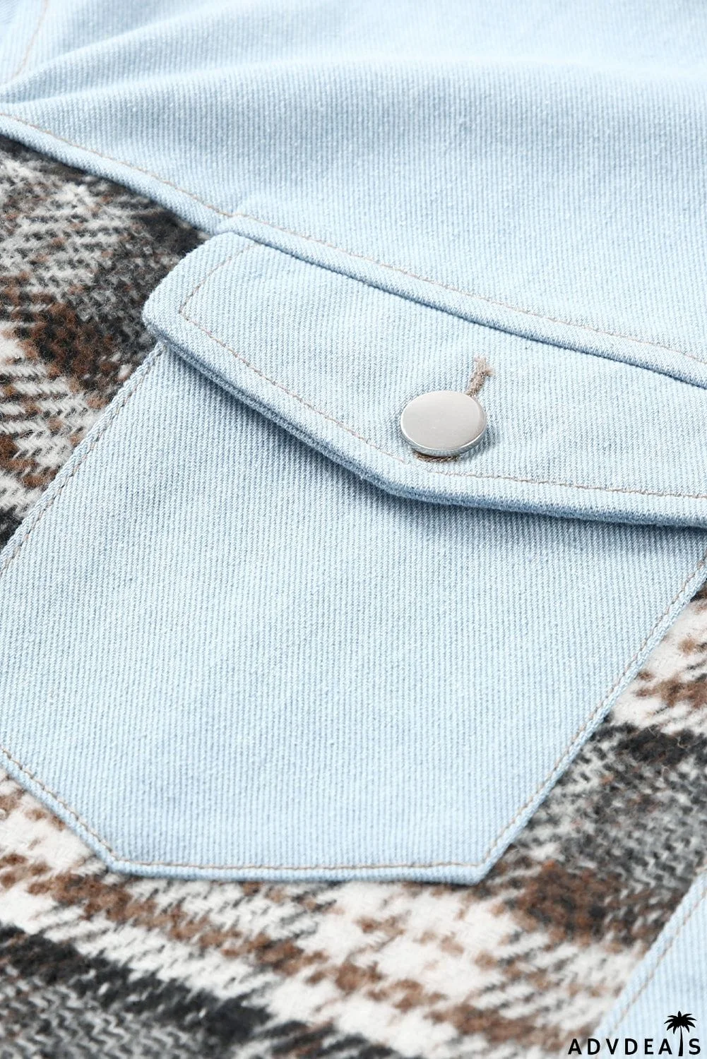 Plaid Patchwork Raw Hem Denim Jacket