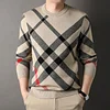 Men's New Casual Striped Print High Elastic Sweater
