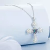 925 Sterling Silver Cross Pendant Necklace Retro Rose Pattern 