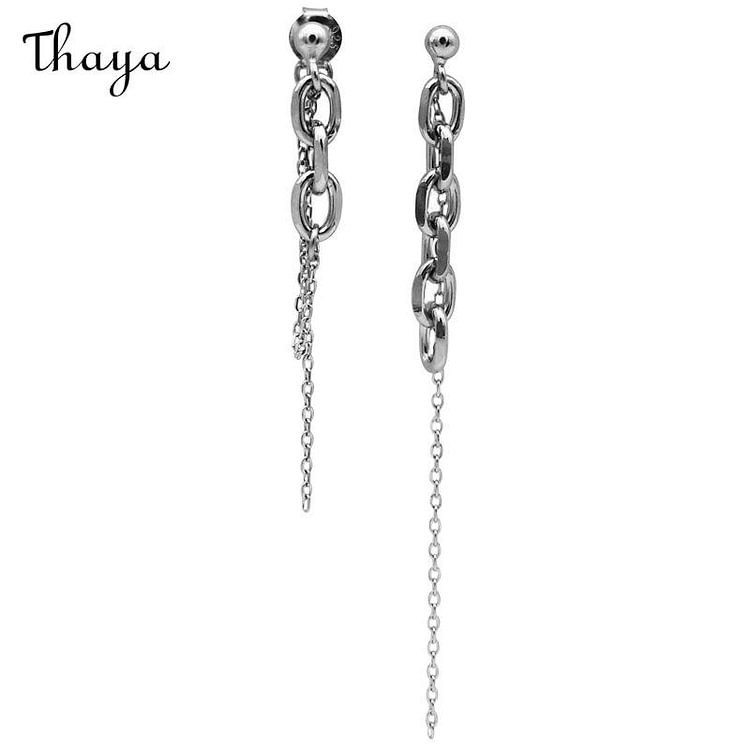 Thaya 925 Silver Chain Fringed Asymmetric Earrings