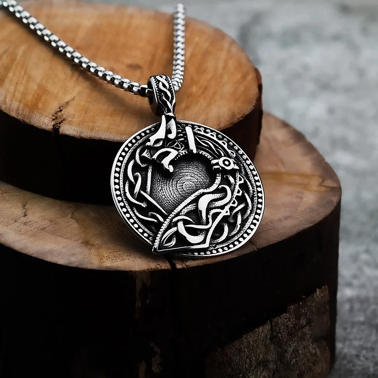 Coutureaura Viking Wolf Head Celtic Pendant Necklace