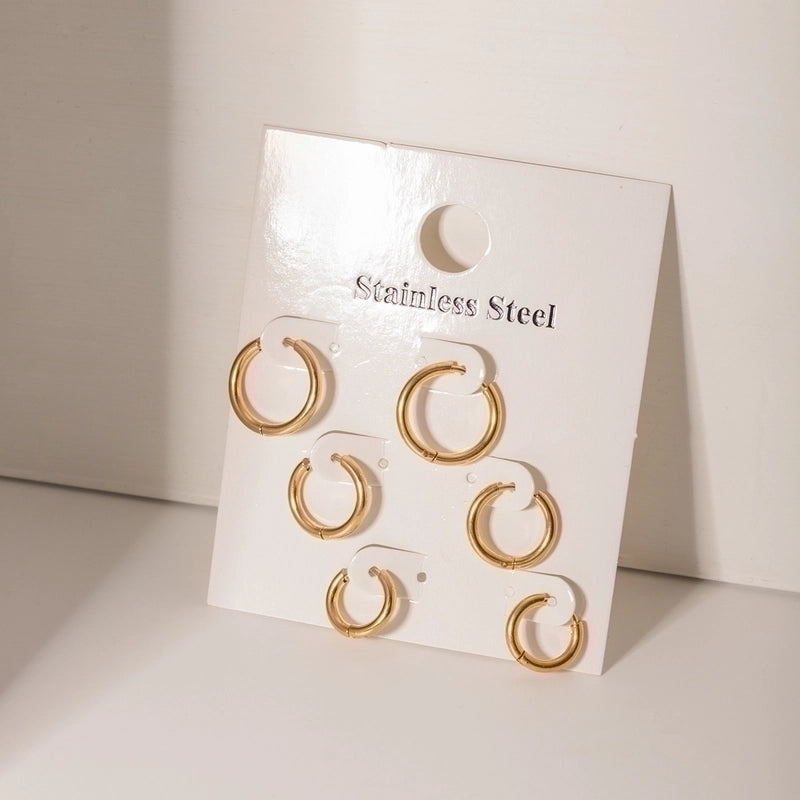 3 Pairs IG Style Modern Style Circle 304 Stainless Steel 18K Gold Plated Stainless Steel Earrings