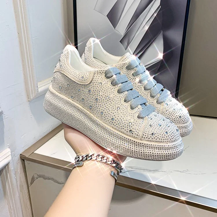 Diamond Silver Leather Sneakers For Women Radinnoo.com