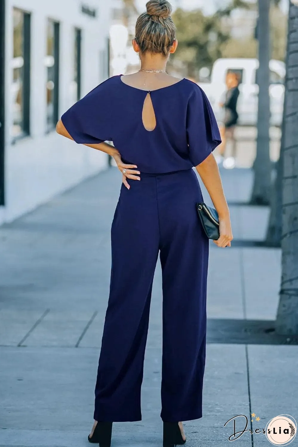 Blue Belted Wide Leg Jumpsuit