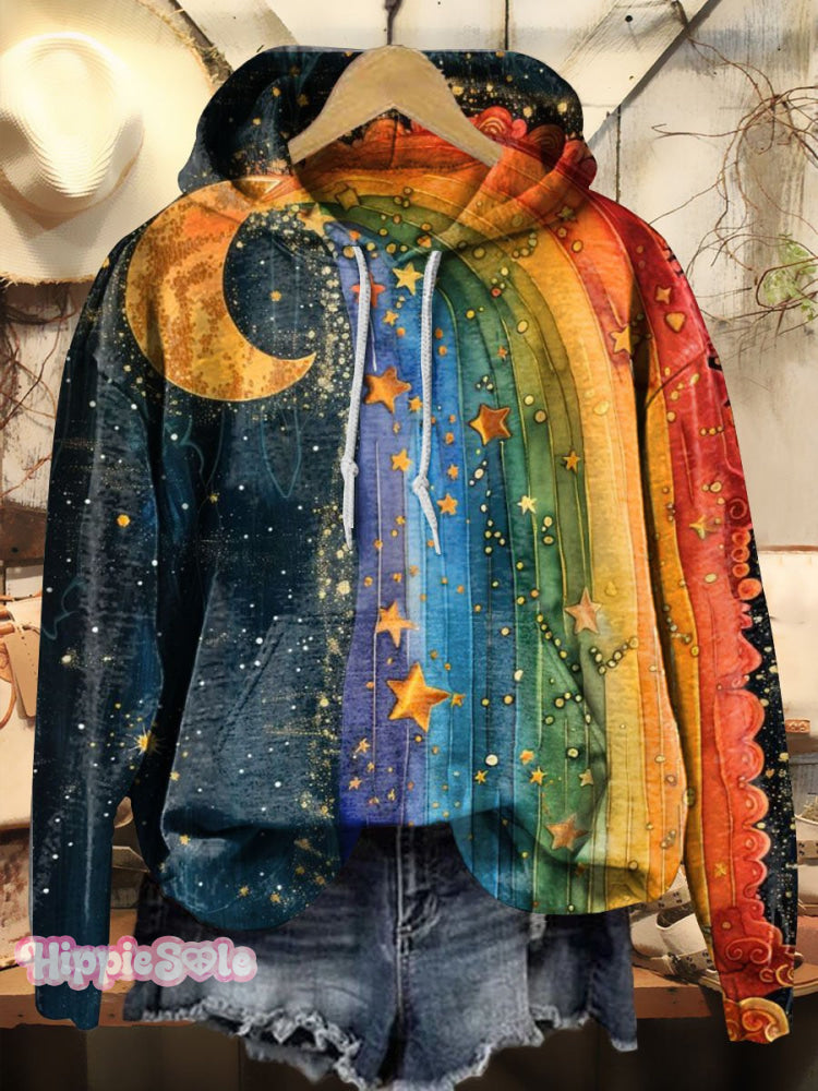 Vintage Moon Collage Art Print Casual Hoodie Sweatshirt Multicolor / S