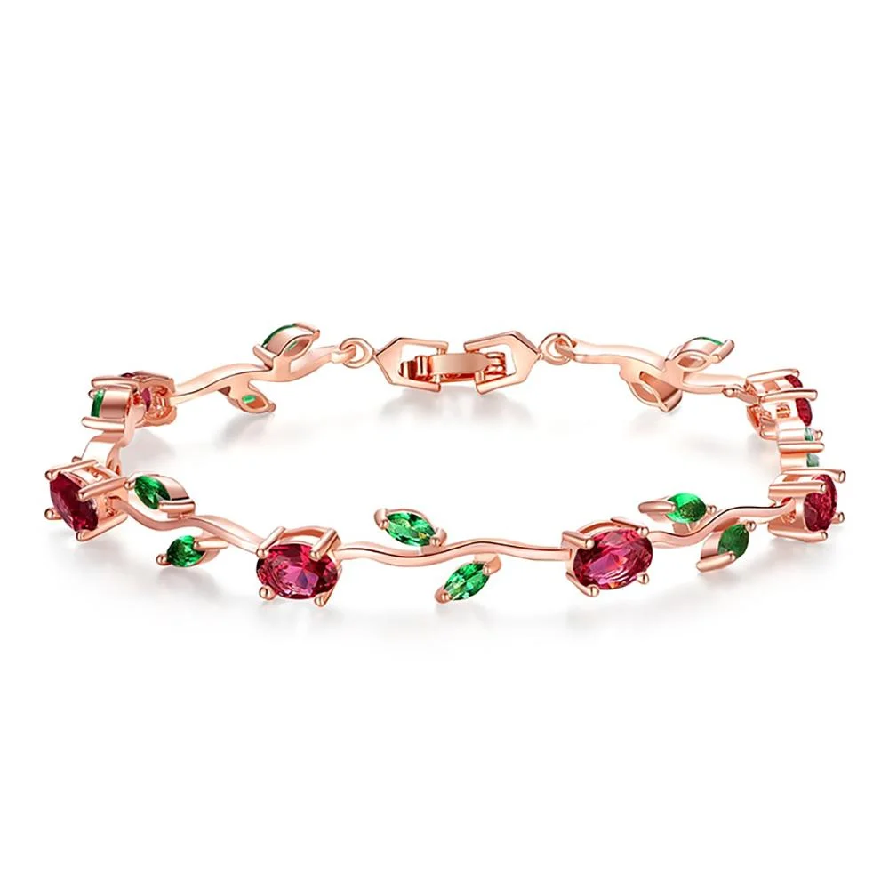 Elegant Multi-Color Rose Vine Swiss Zircon Bracelet