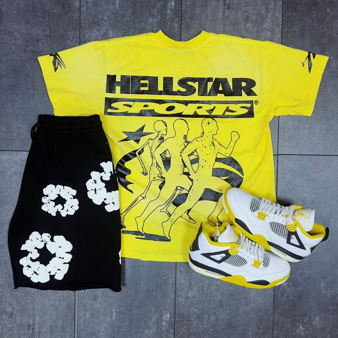 Hellstar and Denim Tears Print T-Shirt And Shorts Co-Ord