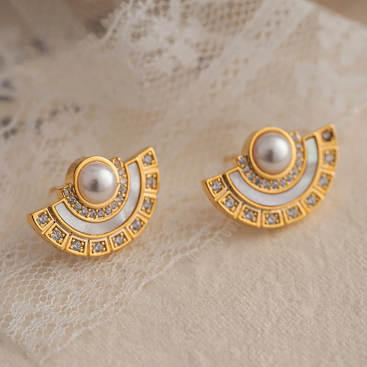 Retro Pearl Half Round Earrings