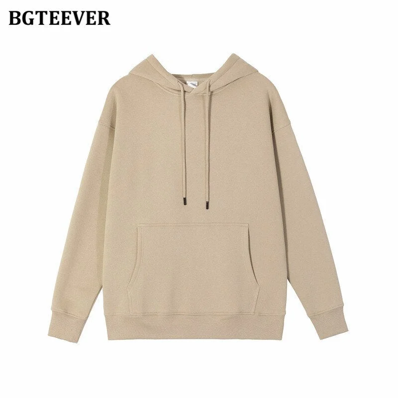 BGTEEVER Winter Thicken Fleece Women Couple Sweatshirt Cotton Oversized Hoodies Sweatshirts Female Warm Pullovers Jacket