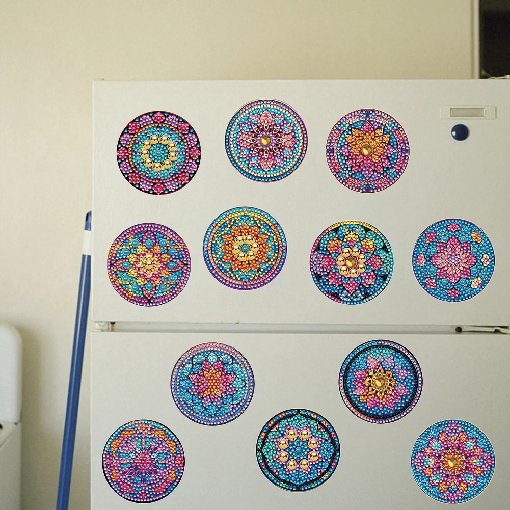 12pcs DIY Mandala Diamond Painting Magnets Refrigerator for Adult Kid Beginners