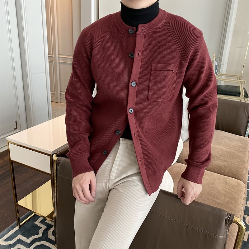 Men's Elegant Classic Red Simple Knit Cardigan Jacket