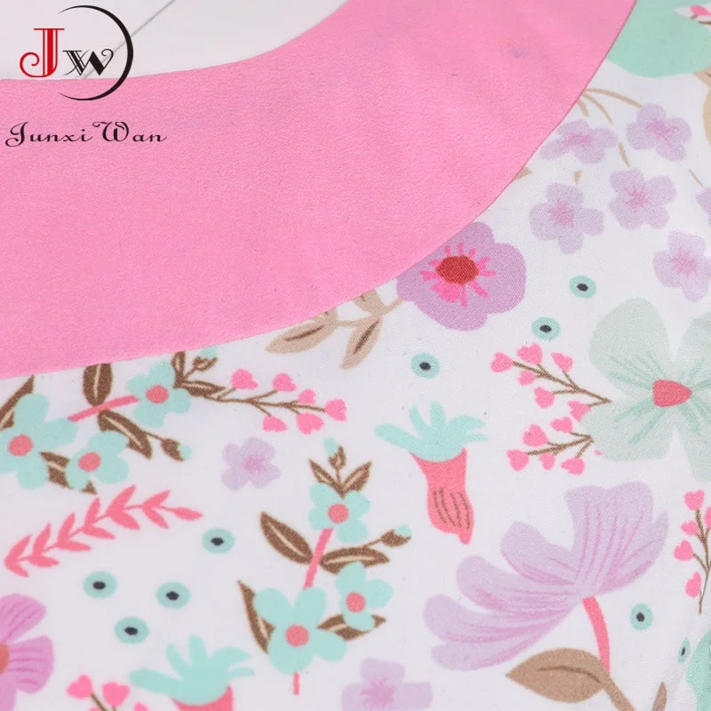 Women Summer Dress Vintage Peter Pan Collar Pink Floral Print Sleeveless Midi Tunic Casual High Waist Party Sundress