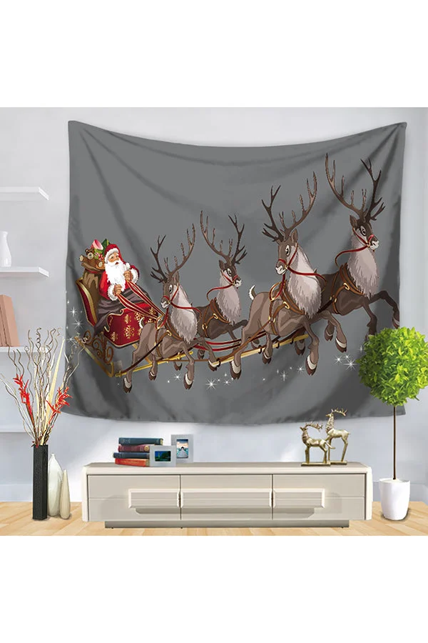 Home Decor Santa Claus Reindeer Print Merry Christmas Wall Tapestry Gray-elleschic