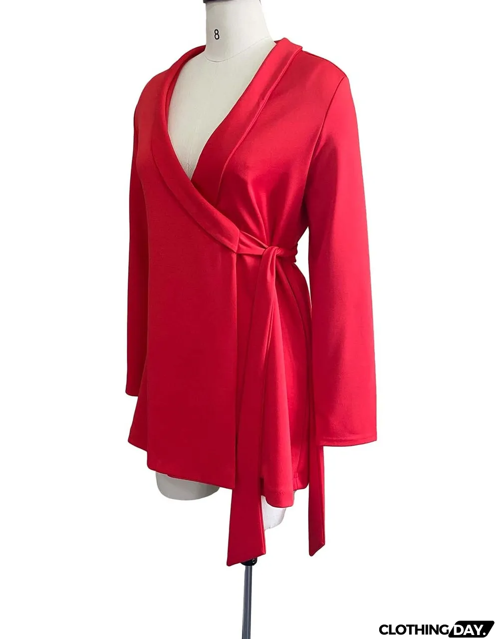 Fall Professional Red Long Sleeve Knotted Blazer Dress