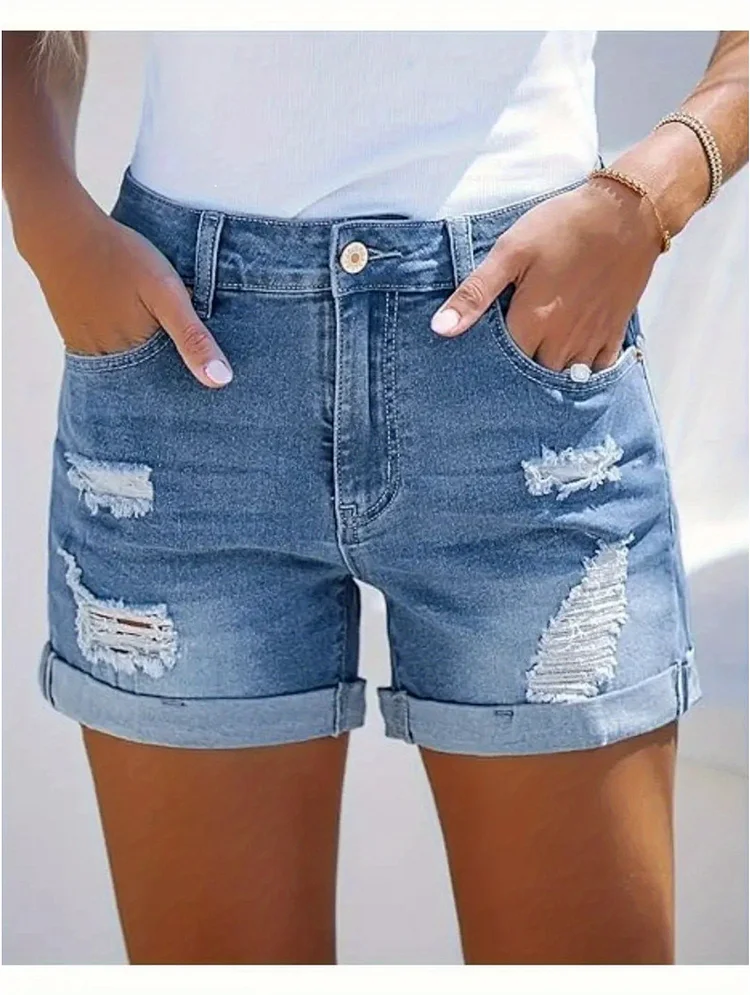 Ladies High Waist Stretchy Denim Shorts Slim Fit Comfortable Casual Summer Jeans Fashion Trendy