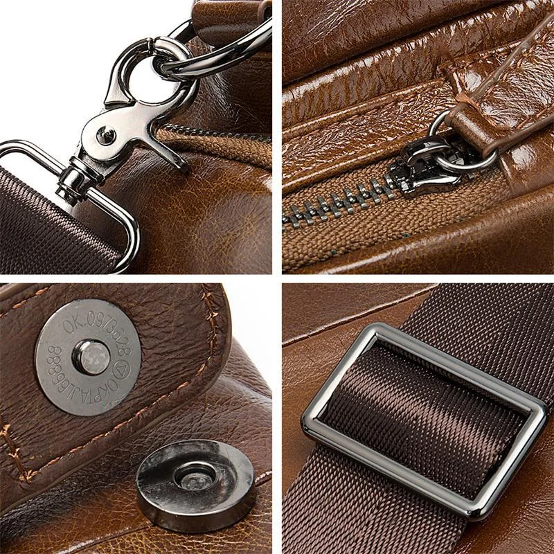 Men's Business Handbag Large Capacity Retro Leather Travel Shoulder Bag