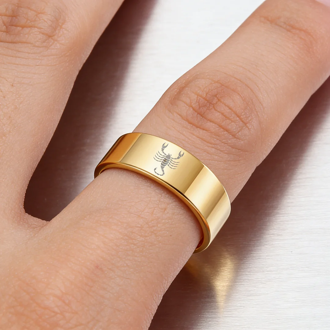 Wedding Fashion Gold Scorpio Tungsten Rings and Flat Edge Comfort Fit for Men and Women 4MM 6MM 8MM