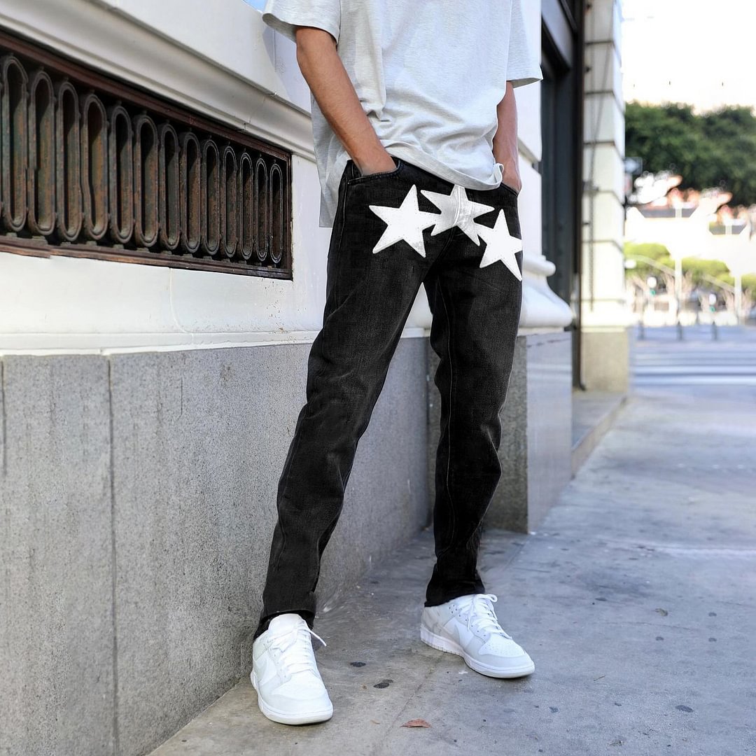 Retro Stars Casual Street Denim Trousers