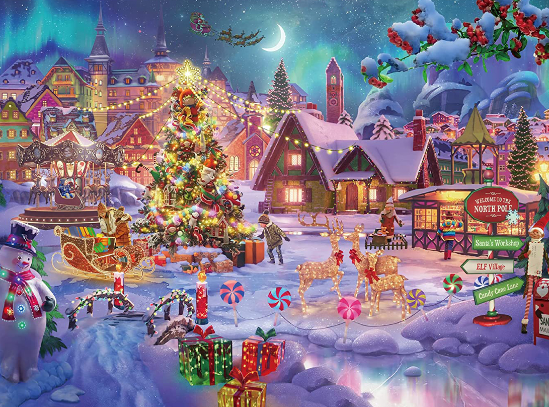 Christmas Tree, Snowman, Milu Deer & Presents on Snowy Christmas Eve ...