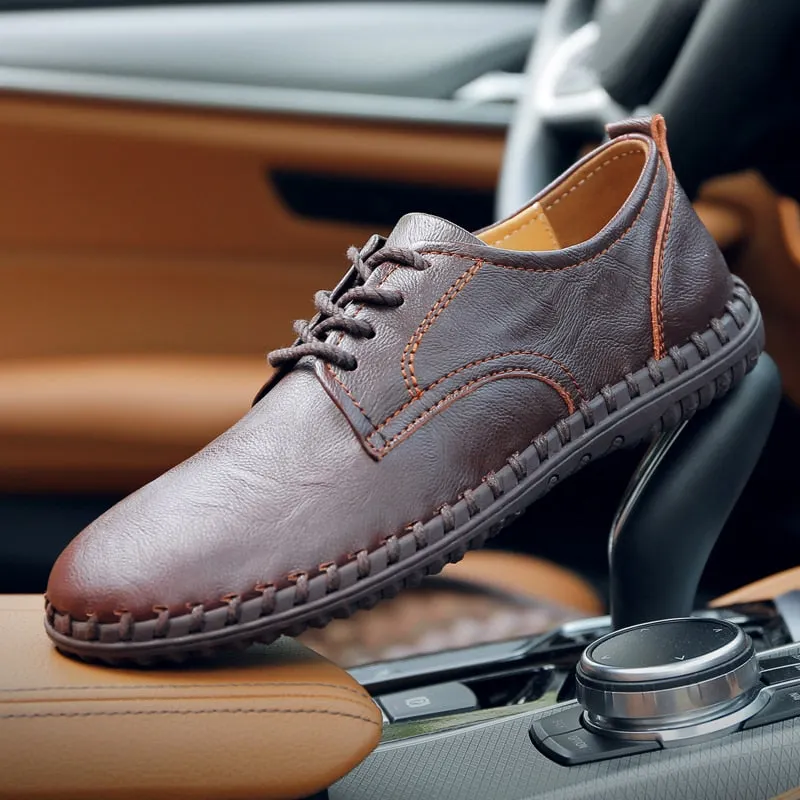 Men genuine Leather Loafer Shoes lace up outdoor Driving Shoes Spring Autumm Flat Footwear Men Fashion Shoes big size 47