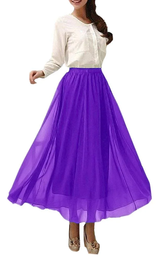 Womens Chiffon Retro Long Maxi Skirt Vintage Dress