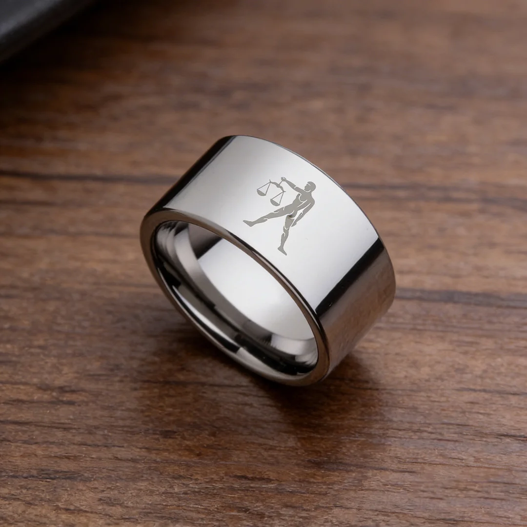 4MM 6MM 8MM 10MM Silver Flat Tungsten Wedding Bands Zodiac Libra Laser Couple Tungsten Carbide Rings