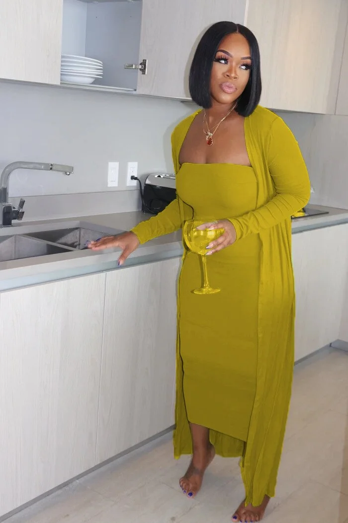 CM.YAYA High Street Women's Set Long Sleeve Cloak Tops Bodycon Midi Maxi Dress Suit Active Wear Tracksuit Two Piece Set Fitness