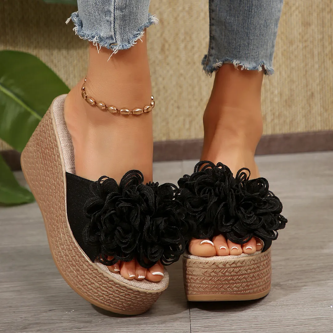 Breakj Breakj New Thick-Soled Slippers Women's Shoes Large-Size One-Size-Type Flower Waterproof Table Thick-Soled Slippers