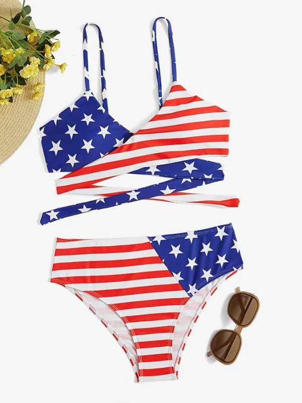 Contrasting Star Stripe Print Sexy swimsuit