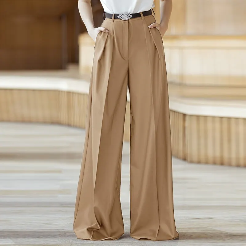Women High Waist Pants 2022 VONDA Ladies Spring Zipper Long Trousers Wide Leg Pants Palazzo Pantalon Femme Denim Trousers